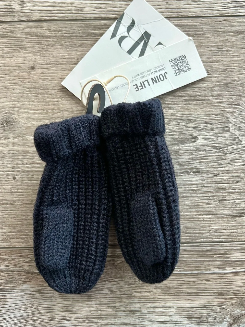 NWT ZARA Navy Blue Knit Mittens Size 0-1 Years